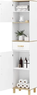 Produktbild von Skandinavische Badmöbel - stylisch & funktional - platzsparendes Design - stabile MDF-Konstruktion - moderne Waschtischmöbel - weiß - 40x30x180 cm
