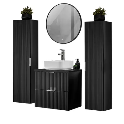 Produktbild von Badmöbel Komplett Set, matt schwarz gerillt, ADELAIDE-56-BLACK, B/H/T ca. 160/200/46,5 cm