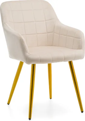 Produktbild von NEW HOME Stuhl ORTE Esszimmerstuhl gepolsterter Wohnzimmerstuhl - beige goldene Beine - moderne Samt Velours Möbel