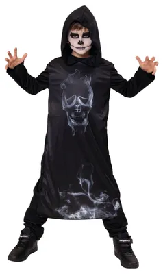 Produktbild von Kostüm Skull Dämon Robe Totenkopf Halloween Kind, Groesse:116/128