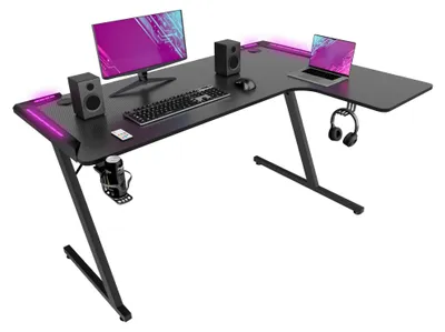 Immagine prodotto di Gamestoel: Scrivania angolare ergonomica di 140x99x76 cm con piano in MDF e illuminazione LED RGB