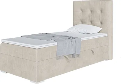 Produktbild von MEBLINI Boxspringbett mit Bettkasten - Gepolstert Einzelbett mit Matratze und Topper - Polsterbett mit Stauraum - Bett mit Kopfteil - Stauraumbett - DENIZ - 90x200 Links  - H3/Creme Samt