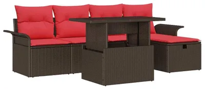 Image de Ensemble de canapés de jardin vidaXL, 6 pièces, couleur marron, en polyrotin
