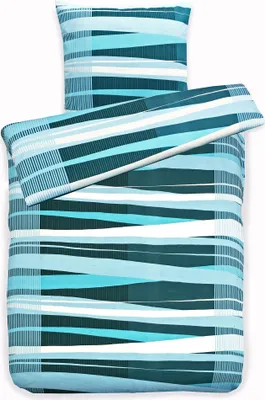 Produktbild von JACK Biber Bettwäsche 2 tlg. 135x200cm Streifen Blau Hellblau Petrol Baumwolle Reißverschluss Weich