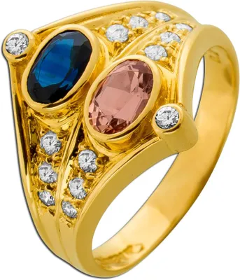 Produktbild von Saphir Ring Gold 750 18K Saphir Morganit Brillanten 0.22ct Cadeaux 17