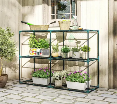 Produktbild von 3-Etagen Pflanzenständer, 100 cm Hoch Blumenständer mit Regalböden, mehrstöckig Stahl