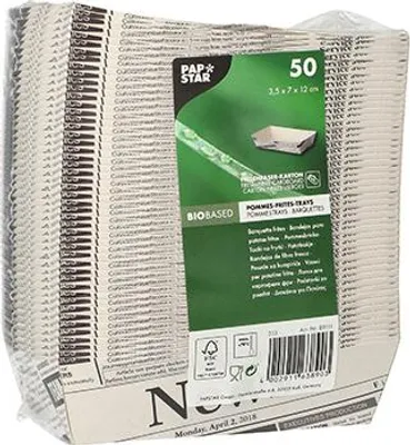 Produktbild von Pommes-Frites-Trays 3,5 cm x 7 cm x 12 cm weiss "Newsprint"