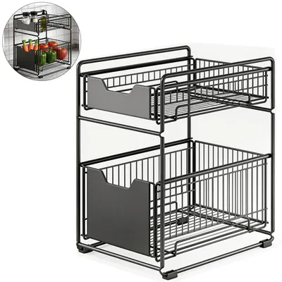 Produktbild von Teleskop Küchenregal – 2-Etagen Unterschrankregal, Platzsparend & Stabil, Einfach zu Montieren, Aufbewahrung für Küche & Bad, 44×28×37 cm