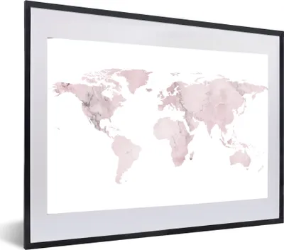 Produktbild von MuchoWow® MuchoWow® Gerahmtes Poster Weltkarte - Marmor - Rosa 60x40 cm - Poster mit zchwarzem Bilderrahmen - Schlafzimmer - Plakat in Rahmen - Drucken