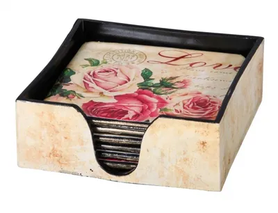 Immagine prodotto di Scatola con sottobicchieri LOVE 11x11x4cm 6 pezzi