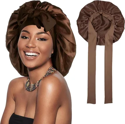 Produktbild von Seiden Schlafhaube, Weiche Satin Bonnet, 36 cm, Verstellbarer Breiter Band, für Lange Haare