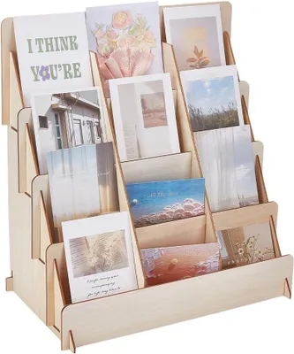Produktbild von Kartenständer mit 4 Ebenen – Holzorganizer – Kartenhalter für Grußkarten – Broschüren – Fotos – 35 x 20 x 38 cm