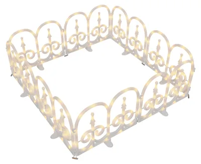 Imagen del producto de LILIIN: Valla decorativa iluminada, con diseño ondulado, fabricada en plástico con bordes decorativos, color blanco, PVC, con luces LED. Ideal para decorar árboles de Navidad, jardines y exteriores en época navideña. Longitud: 3,75 metros. Cantidad de luces LED: 320