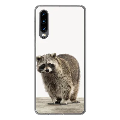 Produktbild von MuchoWow® Handyhülle Schutzhülle Hülle für Huawei P30 Waschbär - Tiere - weißer Hintergrund - Jungen - Mädchen - Kinder Silikon Softcase Handy Hülle - Kartenbesitzer