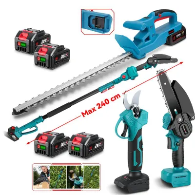 Produktbild von 3-In-1 Akku Hochentaster -Astschere Und Heckenscheren-Set,Mit Teleskopstange Und 4 Akku,Sich Für Professionelle Arbeiten Und Die Gartenpflege