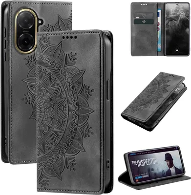 Produktbild von Mandala Handyhülle für Xiaomi Redmi A5 RFID Schutz Klapphülle Case Cover Design Schutzhülle Farbe: Schwarz