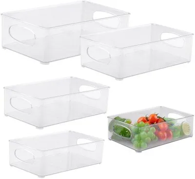 Image de Unyqoos® : Organisateur de réfrigérateur. Boîtes de rangement transparentes et empilables en PET (sans BPA), disponibles en 5 tailles différentes. Lot idéal pour le réfrigérateur, le congélateur et la cuisine