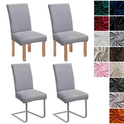 Immagine prodotto di Copri sedie in velluto, set da 4, grigio, universali, elasticizzati, lavabili