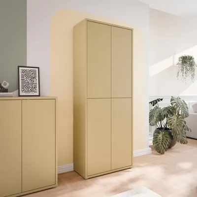 Produktbild von Forte ALICE SPRINGS Schuhschrank 70 80, modern-minimalistisch, 4-türig, Flurschrank, Holzwerkstoff, Buttergelb, 74,5 cm breit x 191,9 cm hoch x 34,9 cm tief