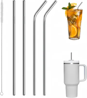 Edelstahl-Trinkhalme 4er-Set mit Reinigungsbürste, 31 cm