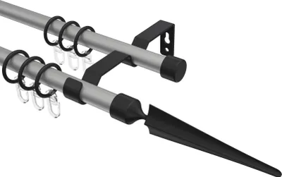 Produktbild von Interdeco Gardinenstange / Vorhangstange Silbergrau / Schwarz, Typ Olymp Lorenzo (Speer), 16 mm Ø 2-läufig, 440 cm