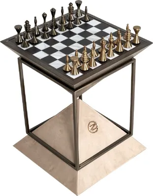 Produktbild von Casa Padrino Luxus Schach Beistelltisch Dunkelbraun / Weiß / Beige / Bronze 50 x 50 x H. 70 cm - Wohnzimmer Beistelltisch - Hotel Tisch - Wohnzimmer Möbel - Hotel Möbel - Luxus Qualität