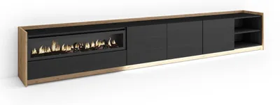 Produktbild von TV-Möbel Holzeffekt schwarz eiche 310x37x50cm Kamin mit Feuereffekt