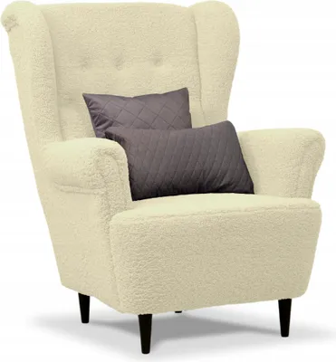 Zdjęcie produktu dla Fotel skrzydłowy - Beżowy - 77x106x89 cm W/H/D - Tkanina Teddy - 2 poduszki w zestawie - Przyjazny dla zwierząt - IVAR