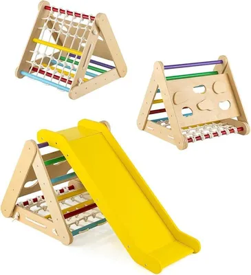 Imagen del producto de Silecomplaza FANTASK: Estructura de juego 4 en 1 con tobogán, estructura de madera para escalar, triángulo de escalada para deslizarse y escalar, para niños a partir de 1 año (gris)