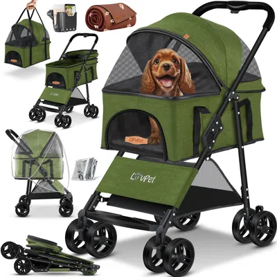 Produktbild von LOVPET® Hundewagen 2in1 Hundebuggy Hundebox faltbar bis 20kg, inkl. Netzfenster & Regenschutz