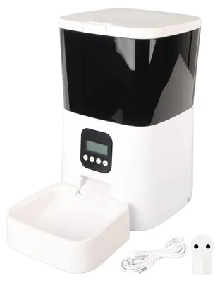 Immagine prodotto di Distributore automatico di cibo per animali domestici, comando vocale, temporizzazione, trasparente, 7 l, distributore intelligente di cibo secco per cani e gatti, bianco
