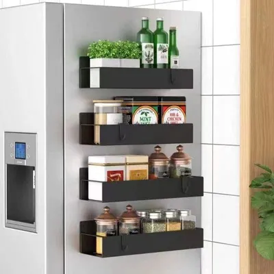 Obrázek produktu pro Magnetické police na bylinky do lednice – 4 kusy, pohyblivé organizéry do kuchyně