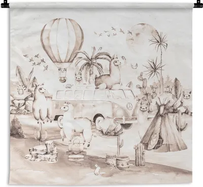 Produktbild von MuchoWow® Wandteppich Wandbehang Kinder - Alpaka - Tiere - Jungen - Mädchen 90x90 cm Tapisserie Dekoration Wandtuch - Wandaufhänger