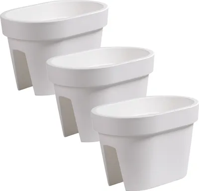 Produktbild von Satz von 3 Stück Balkonkiste Blumenkasten Geländerkasten Balkonkasten Geländertopf 39,5 cm | 12,3 L weiß Balkon-Blumenkasten oval