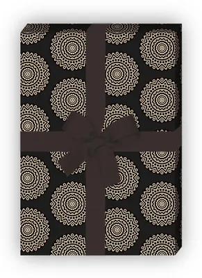 Produktbild von Designer ethno Geschenkpapier Set, Dekorpapier mit großen Kreisen, schwarz - G8775, 32 x 48cm