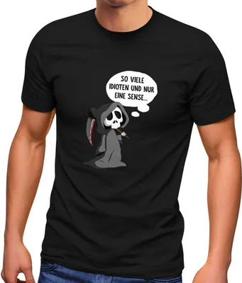 Produktbild von Herren T-Shirt So viele Idioten und nur eine Sense Ich hasse Menschen Fun-Shirt Spruch Sarkasmus Ironie Moonworks® schwarz 5XL