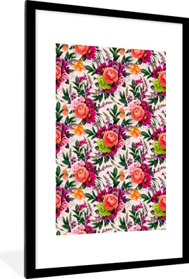 Produktbild von MuchoWow® MuchoWow® Gerahmtes Poster Blumen - Farben - Muster 60x90 cm - Poster mit zchwarzem Bilderrahmen - Dekoration - Wandposter Wohnzimmer - Hochwertig