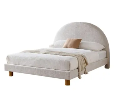 Zdjęcie produktu dla Beżowe łóżko z okrągłym zagłówkiem pod materac 160x200 cm