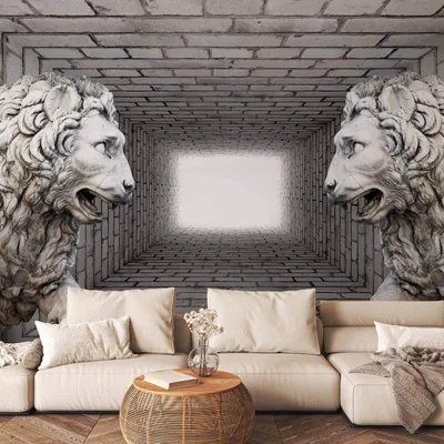Produktbild von Selbstklebende Folie Fototapete - Stone Lions 245x175 cm 3D d-A-0036-a-b