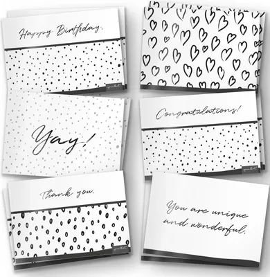 Produktbild von 12er-Postkarten Set mit Punkten und Sprüchen | Dots | DIN A6 Format | Grußkarte | Motivationskarte | Geburtstagskarte | Schwarz-Weiß | Neutral | Rückseite ohne Linien | dv_1041