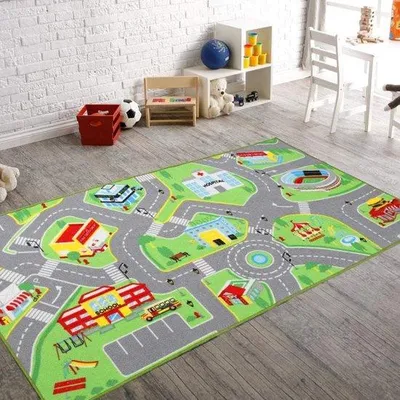 Produktbild von Famanu Kinderspielteppich Straßenmotiv 80 x 150 cm - Antislip, bunt für Spielzimmer und Schlafzimmer