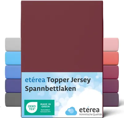 Produktbild von etérea Jersey Topper Spannbettlaken 140x200 - 160x200 cm Bordeaux für 5 - 10 cm Steghöhe 100% Baumwolle -  Spannbetttuch Matratzen Bett Bezug - Bettlaken 140x200cm - 160x200cm Rot