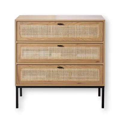 Image de CALICOSY - Commode 3 Tiroirs Façade Rotin L80 x P39 cm - JAYA