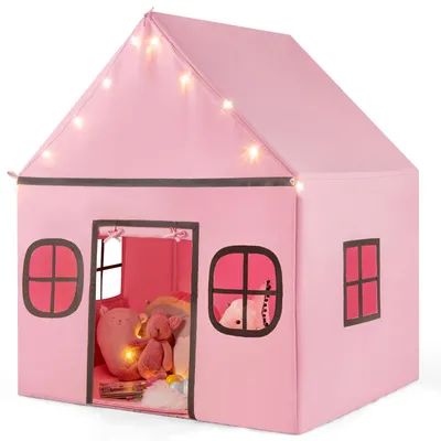 Produktbild von COSTWAY Spielhaus Kinder Indoor, Kinderzelt mit Sternlichter, Gepolsterte Matte, Türvorhang & Fenstern, Spielzelt, Kinderspielhaus für Kinder 3 Jahren