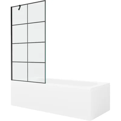 Obrázek produktu pro Mexen Vega obdélníková vana 160 x 70 cm s pláštěm 1-křídlovou zástěnou 90 cm, Černý vzor - 550116070X9509007077