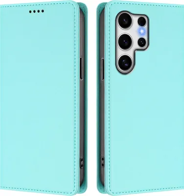 Image de Etui en cuir pour Samsung Galaxy S25 Ultra, étui magnétique en cuirPolyuréthaneavec support Vert Menthe