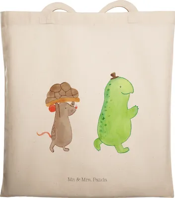 Produktbild von Mr. & Mrs. Panda Schultasche Schildkröte Maus - Transparent - Geschenk, Einkaufstasche, Tragetasche, Baumwollbeutel, Laptoptasche, Freunde, Tote Bag, Shopping Tasche