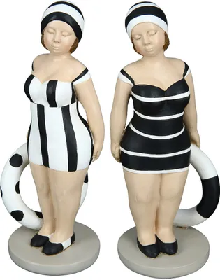 Image de Gilde Figur, Badenixe, "Becky", gepunktet, gestreift, Kunstharz, schwarz, weiß, L. 9 cm, B. 8 cm, H. 20.5 cm 37050 4063387370506 2 Stück (2-fach sortiert)