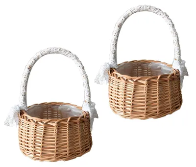 2er-Set geflochtene Rattankörbe mit Henkel, Strohkörbe, 10x13x19 cm