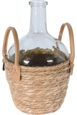 Produktbild von H&S Decoration | Glasvase - Boho - 31 cm - Mit Korb aus Seegras - Stilvoll und Handlich